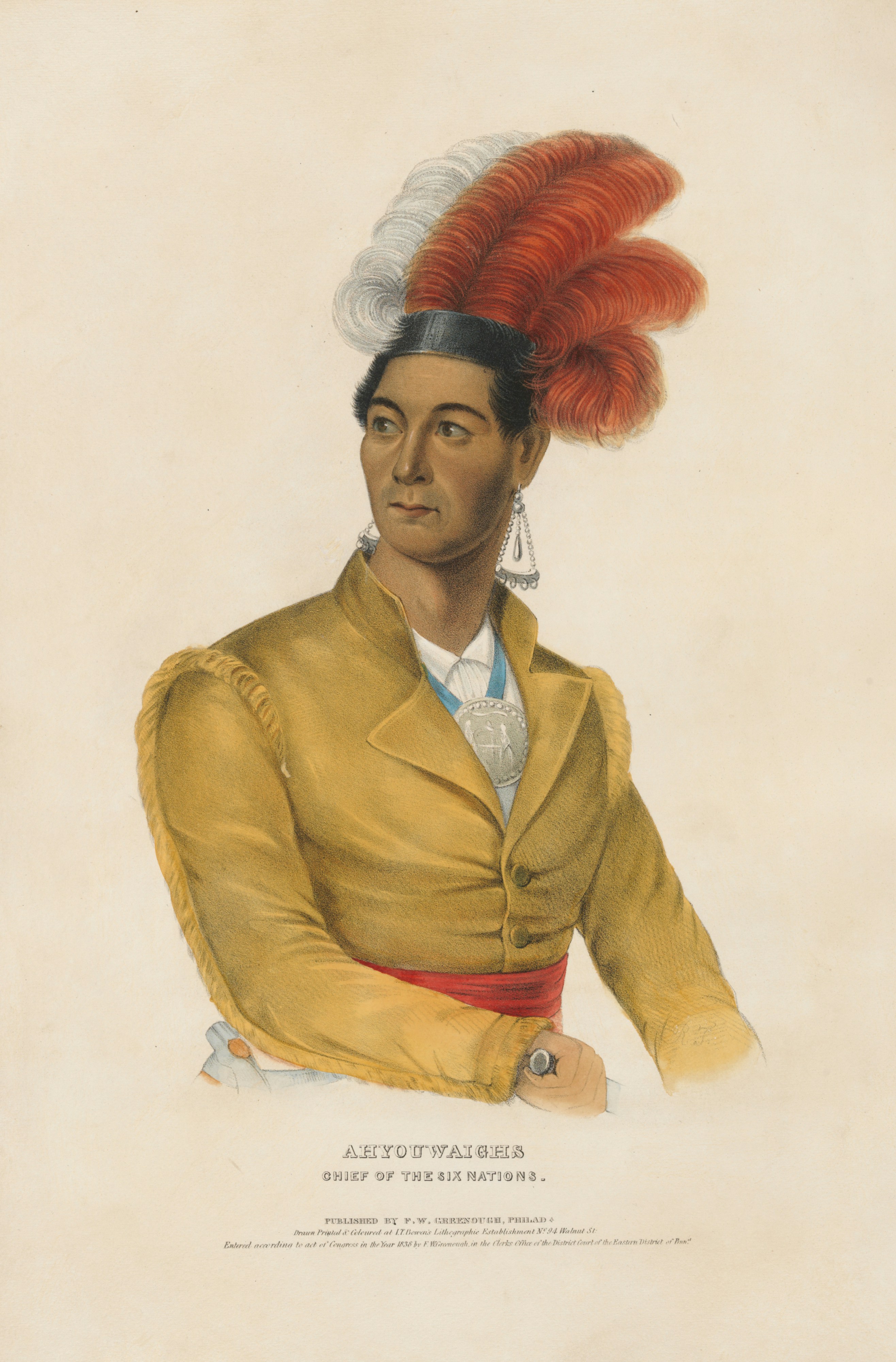 Portrait of a native american man in traditional attire.
